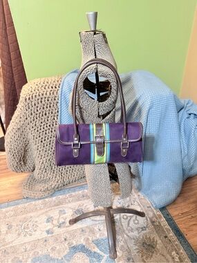 Tommy H Purple Suede Striped Mini Shoulder Bag with Contrast Trim